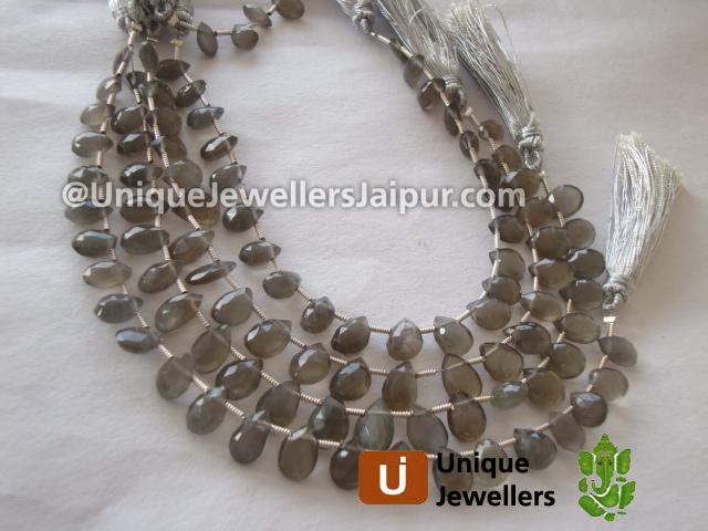Grey Moonstone Faceted Pear Beads